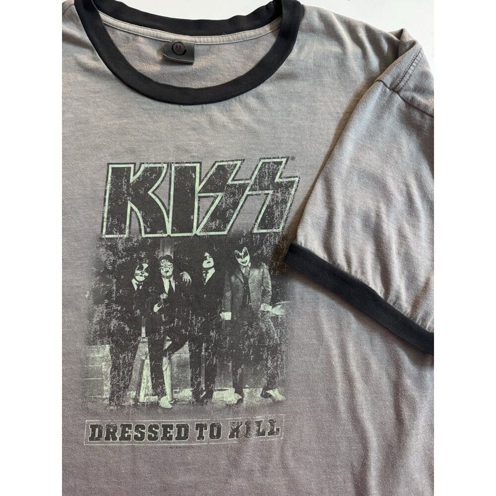 Vintage KISS USA made T-Shirt XL Gray Black Ringer Tee 1975 Dressed to Kill‎